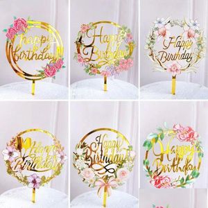 Cake Tools Cake Topper Light Flower Happy Birthday Infated Card Acrylic Elegant Font Party Baking Decoration Supplies CPA5644 DROP DE OTL4R