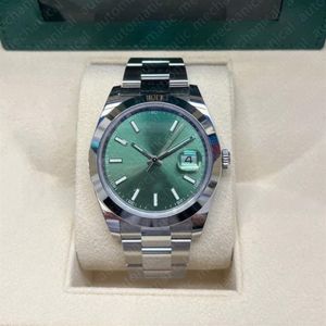 MENS Titta 41mm V5 Smooth Bezel Datejust Green Dial 18K White Gold Automatic Movement Sappire Glass Ref 126300 LUMINOURE WACKES SP193B