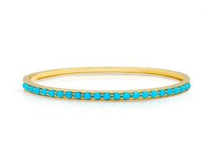 Gold Color Trendy Women Jewelry Inner 5860mm Prong Set Blue Turquoises Stone Bangle Bracelet Fashion6698486