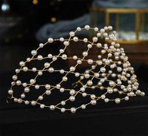 Vintage barokowe złote perły tiary opaski na głowę ręcznie robione ślubne akcesoria do włosów ślubnych