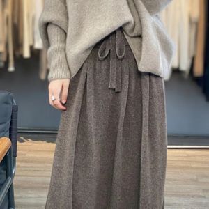 Outono/inverno 100% lã feminina solta malha cintura alta meia saia moda coreano luxo macio saia de lã feminina 231226