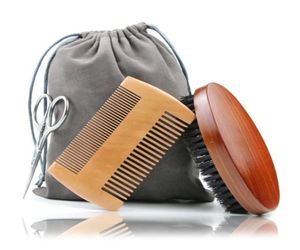 Set di pennelli per barba da 4 pezzi per uomo Forbici per pettine per styling a doppia faccia con kit di custodia Kit per la cura della rasatura del viso maschile Spazzole per capelli3834546