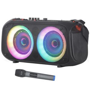 Speakers Peak Power 700W Outdoor Trolley Audio 40W Dual 6.5inch Bluetooth Speaker Karaoke with EQ Colorful LED Light Ring with Mic Remote