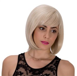 Syntetyczna peruka bobo z grzywką symulację ludzkie peruki włosy do włosów dla czarnych białych kobiet pelucas cortas de Mujer 5204997811