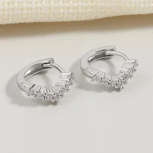 Hoop Earrings KOFSAC Trendy Girl's Small Mini Little Hug Shiny Zircon Circle Thin Hoops For Women 925 Sterling Silver Jewelry