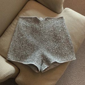 Shorts für Frauen Sexy Hohe Taille Silber Pailletten Kurze Mujer Y2k Gerade Breite Bein Casual Cargo Pantalones Cortos De 231225