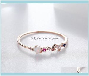 Anéis de cluster jóias opala pedra colorido zircão cúbico anel para mulheres rosa cor de ouro design exclusivo entrega de gota zwlkg3949466