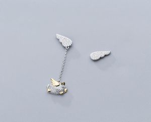 MloveAcc Genuine 925 Sterling Feather Fairy Wings Flying Pig Stud Earrings for Women Fashion Silver Jewelry2274099