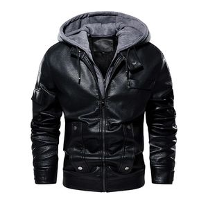 Yüksek kaliteli deri ceket erkekler kahverengi siyah pu deri motosiklet ceketi çıkarılabilir kapüşonlu erkek pu ceket ceket 231225