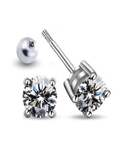 Boucle d'oreille à vis en argent Sterling S925, clous en Moissanite d'un Carat, classique à quatre griffes pour hommes et femmes 2564561