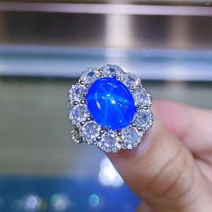 Cluster Rings WPB Original Design Women Starlight Blue Diamond Flower Ring Female Shiny Zircon Luxury Jewelry Girl Banquet Lady Party