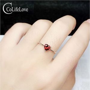 Basit 925 Gümüş Garnet Kalp Yüzüğü 5 mm Doğal Garnet Gümüş Nişan Yüzüğü Sterling Gümüş Garnet İnce Takılar Colifelove237U