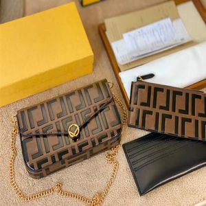 Kvinnors plånbokväska 2F Brown Black White Leather Mini 3-in-1 Chain Bags Handmålade upphöjda motiv dekorerad med metalllogotyp WI264S