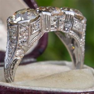 Joias da moda vintage 925 prata esterlina três pedras 5a zircônia cúbica cz diamante pedras preciosas mulheres anel de banda de noivado de casamento 2946