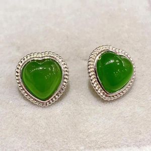 Kolczyki stadnorowe Green Jade Love Heart 925 Srebrny hetian jades nephrite Ear Studs Kobiety akcesoria biżuterii