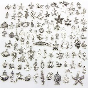 Gemischte 100 Designs Meeresschildkröte Frosch Meerjungfrau Krabbe Krokodil Oktopus Fischgräte Nautisches Thema Charms Anhänger für DIY Halskette Bang3086