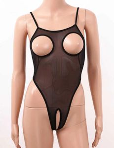 Kvinnor ser genom ren mesh sexig underkläder bodysuit open cup crotchless thong leotard jumpsuit erotic underkläder sexig sömnkläder 231226