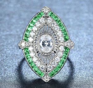 Female Male Antique 925 Silver Big Wide Rings For Women Men Green Stone White Zircon Wedding Bands Turkish Jewelry Emerald Ring4148538