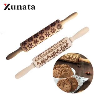 Brädor 1pc DIY Kitchen Christmas Prägling Rolling Pin Baking Fondant Cake Cookies Biscuit deg graverade rullskakningsbrädor C1811