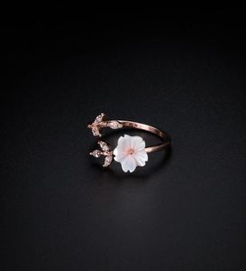 1PC Rose Gold Sakura Flowers Gałęzie cyrkon Kwiaty otwarte pierścień Urocze zakwicze wiśni Regulowane pierścienie Women039s Biżuteria 8520165