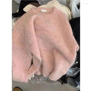 Women's Sweaters Limiguyue Pink Loose Mohair Soft Wool Thicken Sweater Women Autumn Winter O-Neck Warm Knit Pullover Cashmere Basic Knitwear