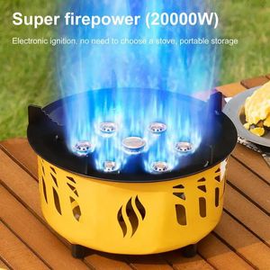 Fornello a gas di potenza extra grande Campeggio Picnic Escursioni Gadget 7 core Fuoco feroce Forno portatile Cucina all'aperto Riscaldatore di protezione dal vento 231225