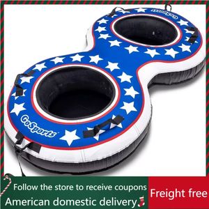 Heavy Duty 2 Person Winter Snow Tube With Premium Canvas Cover - America Blue Sled Red or Retro Freight Free Toboggan Sledge 231225