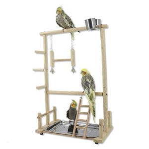 Bird Swing Toy Birds Parrot Wooden Training Perch Stand Playground Climbing Ladder Toys With Bells Supplies 231225