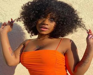 Afro kinky encaracolado bob peruca com franja peruano onda bomba curto cabelo humano para as mulheres sintéticas cheias do laço perucas dianteiras 8519010