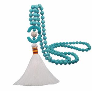 Sweater chain tassel pendant Blue Turquoise white Turquoise long European and American popular beautiful necklace Jewelry Pendants3549788