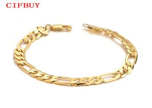 CIFBUY 7mm 21cm Men039s Armband Neue Trendy Gold Farbe Figaro Edelstahl Kette Mode Schmuck Geschenk pulseira masculina DM7786225