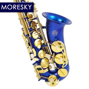 MORESKY Saxofone Alto Azul E-Flat Eb Chaves Douradas Com Estojo Instrumento Musical MAS-105