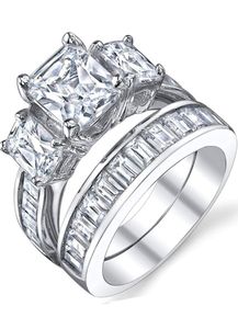 Обручальные кольца Choucong, уникальные роскошные ювелирные изделия, серебро 925 пробы, три камня, огранка принцессы, 5А, комплект свадебных колец с кубическим цирконием6053696