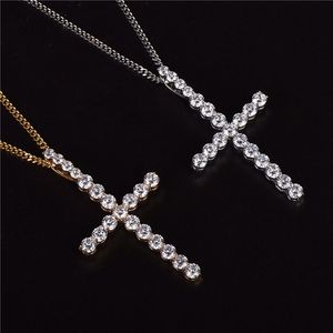 Micro Pave Iced out Zircon Cubic Big Cz Cross Pendants Necklace Jewelry Rope أو Cuban Chain1797