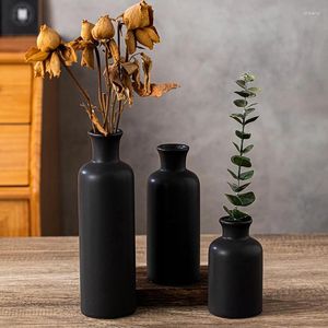 Vases 3pcs/set Ceramic Vase Set For Flowers And Plants Small White Black Cask Modern Bookshelf Gifts