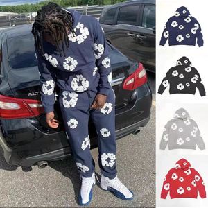 Designers Denim Lágrimas Mulheres Mens Hoodies Calças Conjuntos Outono Inverno Impressão Completa Espuma Hip Hop Solto Moletom De Pelúcia Sweatpants Calças A1