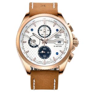 Relógio casual masculino pulseira de couro luminosa à prova d'água safira data automática multifuncional cronógrafo relógio de quartzo257r