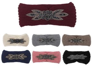 Hårklämmor Barrettes Kvinnor Paljett Stickat Hårband Flower Rhinestone Pärled Ear Warmer Wide Head Wrap4486721