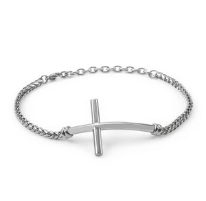 KB110131K corrente de ligação de aço inoxidável jóias cor prata simples titânio aço religioso cruz ID pulseira para mulheres mens3609989