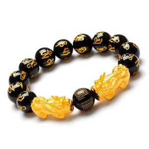 Vergoldetes Pixiu-Armband, Buddha-Perlen-Armband, Manschettenarmreif, chinesisches Feng-Shui-Armband für Damen und Herren298J