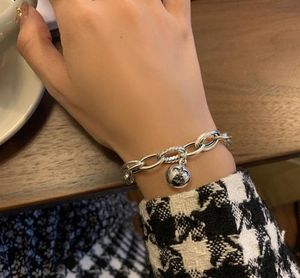Charm Bracelets 925 Sterling Silver Retro Bell Bracelet Antique Style Make Old Temperament Thick Chain Friendship3622660