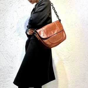 Fashion Genuine Leather Shoulder Bag for Womon Brown Tote Big Capacity Chain Messenger Crossbody Bags Soft Women's Cool Bags 231226