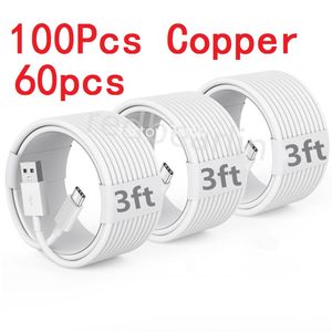 100 st koppar (60 st) 1m 3ft snabb laddningstyp C USB C Micro USB -kabel för Samsung Galaxy S10 S20 S22 S23 Xiaomi Redmi Huawei F1