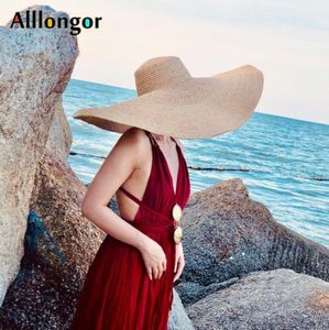 25 cm tesa larga cappello di paglia cappelli da spiaggia da donna oversize moda donna estate nuovo 2021 protezione UV pieghevole parasole berretto da sole 2102422800