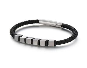 Rostfritt stål Spring Clasp Black Cord äkta läderkedja armband för män Hela Premier Jewelry Small Cube Gold Color22762768463161