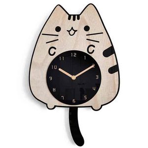 Uhren 3D Cartoon Katzen Wanduhr Home Dekoration Kinderzimmer Dekor Wagging Tail Kreative Ruhige Quarz Digitale Schwingende Uhr R230919