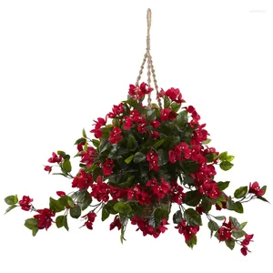Decorative Flowers 28"H Bougainvillea Hanging Basket UV Artificial Plant Resistant (Indoor/Outdoor)