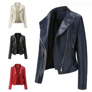 Women Zipper Jacket 2024 Spring Motorcycle Faux Leather Jacket Women Autumn Coat New In Outerwear Red Beige Black