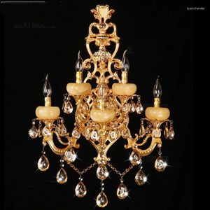 Chandeliers Gold 5-arm Large Living Room Wall Light El Fixtures Retro Corridor Sconce Bedroom Villa Hall Crystal Lamp