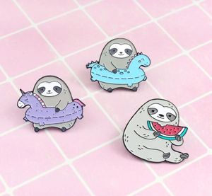 Sloth Swim Ring Eat karpuz kişilik yaratıcı broş karikatür özel gelgit yeni yakalar denim ceket pimleri aksesuar8314404